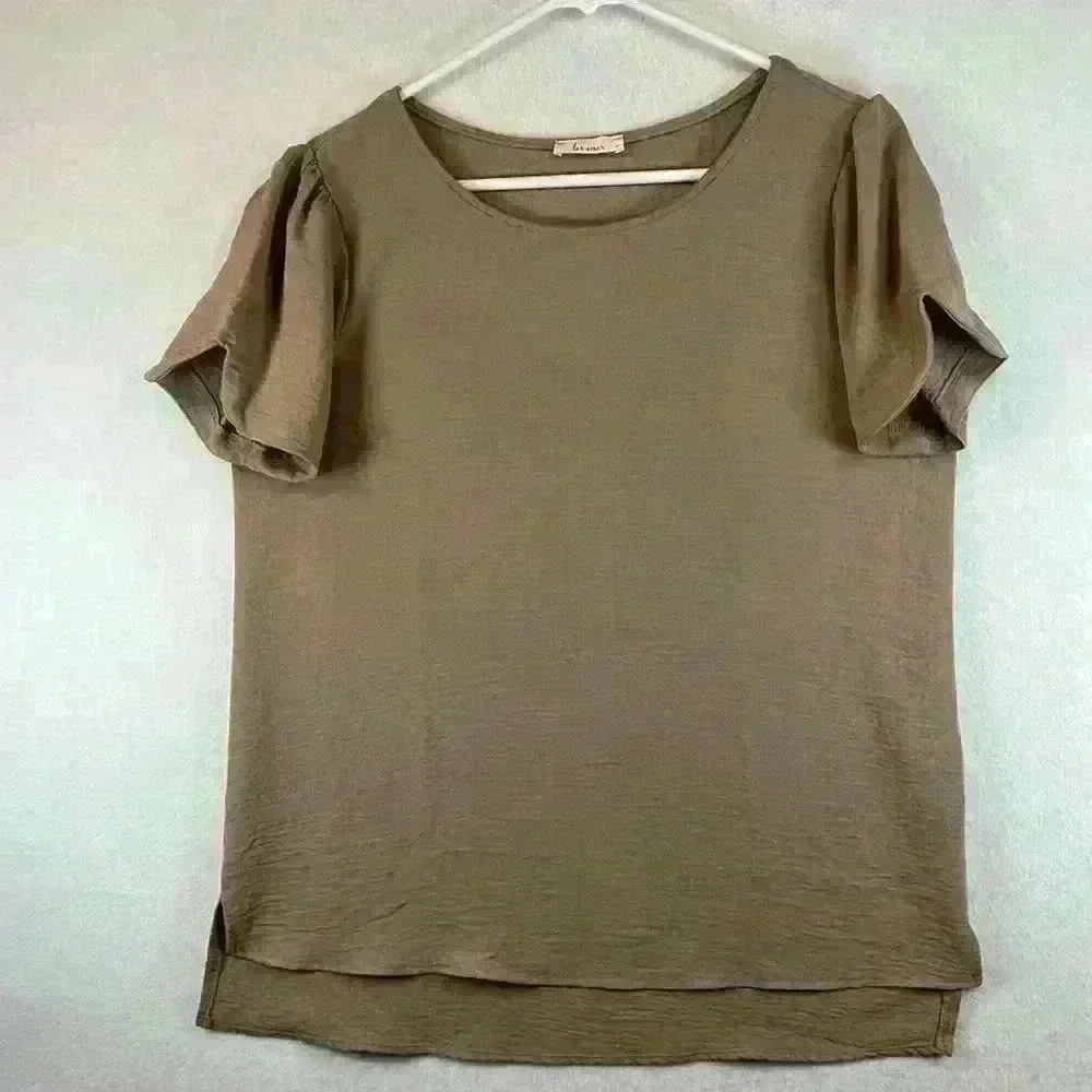 Les Amis Top Tan Women’s Size M Textured Polyester Blouse